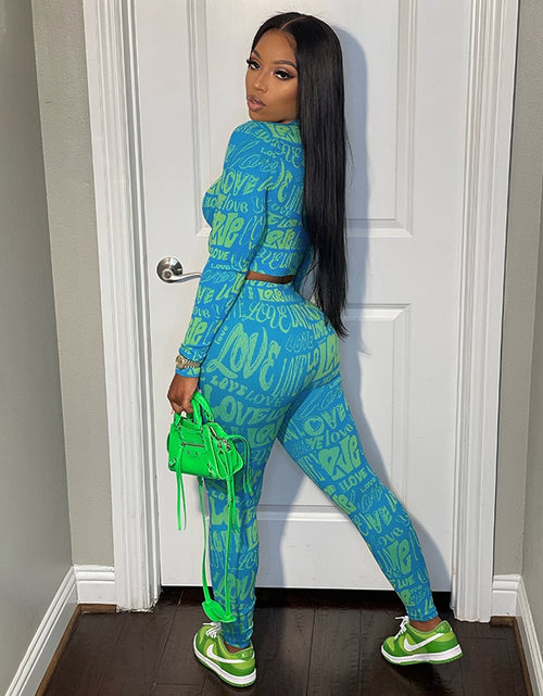 Load image into Gallery viewer, Letter Print Tracksuit Two Piece Set