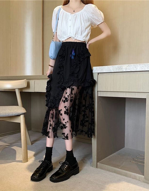 Load image into Gallery viewer, Black Lace Patchwork Skirt