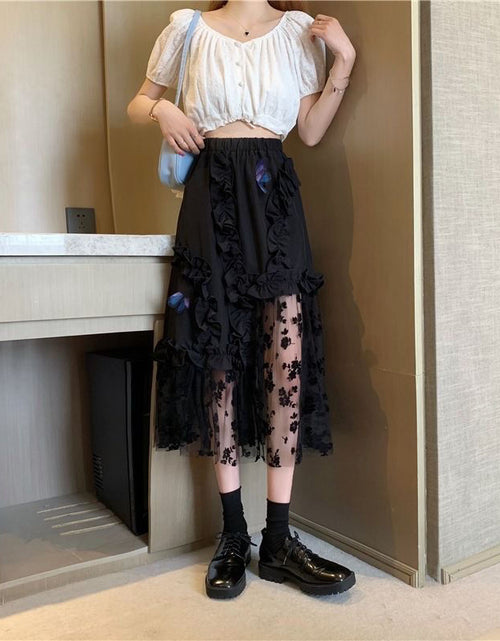 Load image into Gallery viewer, Black Lace Patchwork Skirt