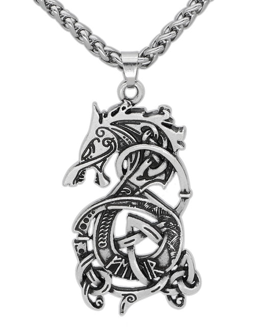 Load image into Gallery viewer, Viking Dragon Pendant Necklace