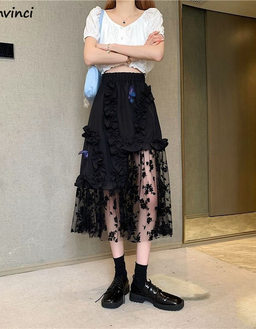 Load image into Gallery viewer, Black Lace Patchwork Skirt