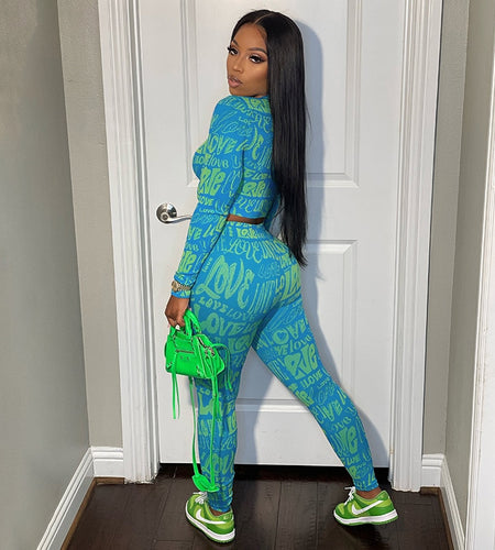 Letter Print Tracksuit Two Piece Set